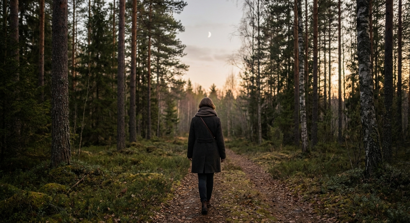 Üksinda metsarajal kõndimas